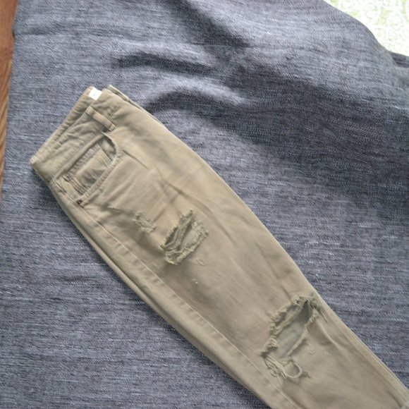 Garage Distressed Olive Green Boyfriend Denim - Picture 3 of 6
